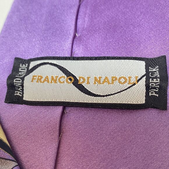 Franco Napoli Handmade NeckTie100% Silk Italy Purple Gold Swirl 60”x 4” Retro - Picture 2 of 6
